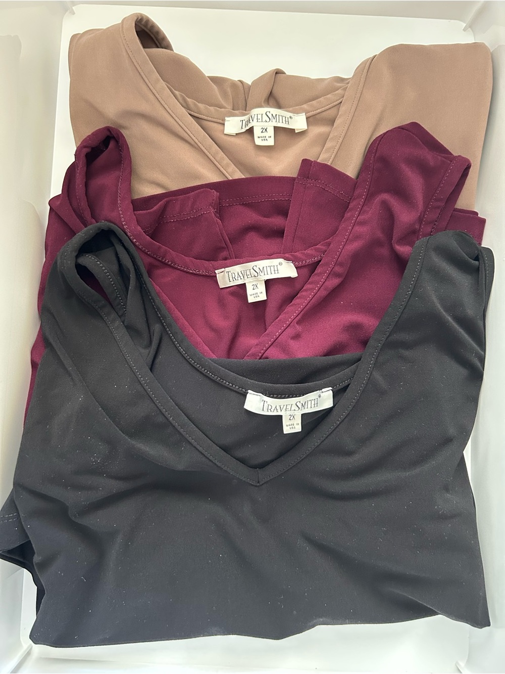 TravelSmith V-Neck Tops — Black, Wine, Taupe